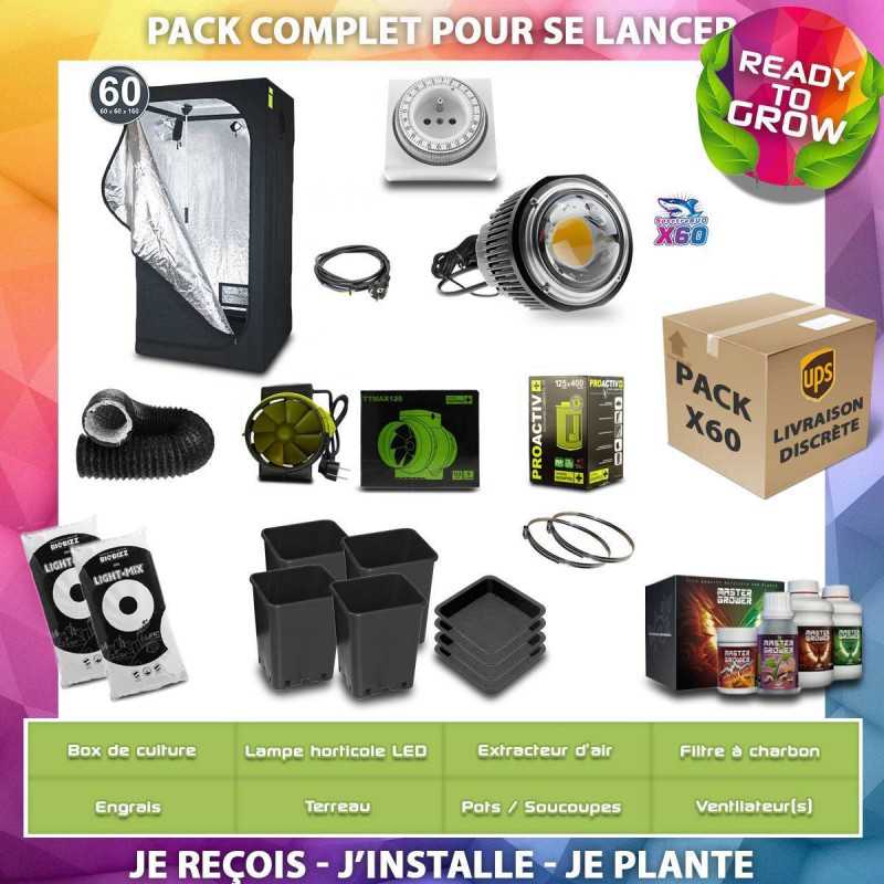 Plug & Grow - Paquete completo X60 + Box 60x60 + Filtro de carbón - ¡Comience su cultura sin esperar!