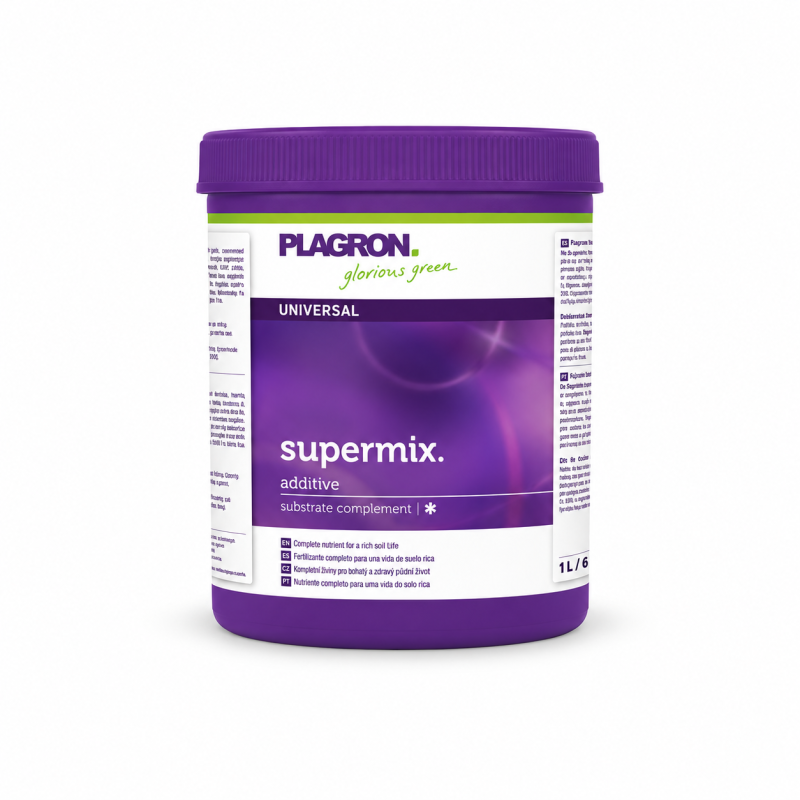 Plagron Supermix, bote de 1 litro sobre fondo blanco