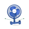 Clivex Klemmventilator 23 cm mit oszillierendem Kopf und 20 W Leistung; Pfeile zeigen die seitliche Bewegung